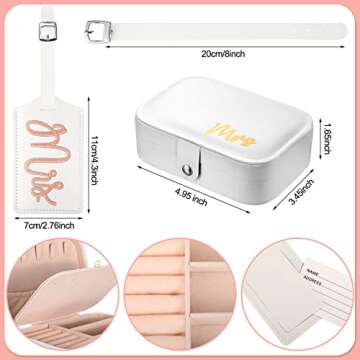 2 Pieces Bridal Shower Gift Bride Jewelry Box Honeymoon Travel Gifts Mrs Luggage Tags PU Leather Jew...