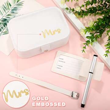 2 Pieces Bridal Shower Gift Bride Jewelry Box Honeymoon Travel Gifts Mrs Luggage Tags PU Leather Jewelry Case Bridal Luggage Tag Cute Mrs Wedding Luggage Tag for Shower Travel Gift