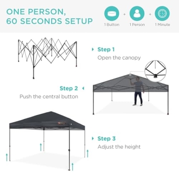 Best Choice Products 10x10ft 1-Person Setup Pop Up Canopy Tent Instant Portable Shelter w/ 1-Button Push, Case, 4 Weight Bags - Gray