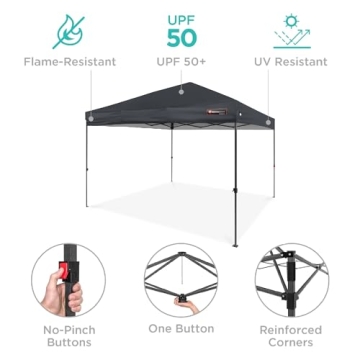 Best Choice Products 10x10ft 1-Person Setup Pop Up Canopy Tent Instant Portable Shelter w/ 1-Button Push, Case, 4 Weight Bags - Gray