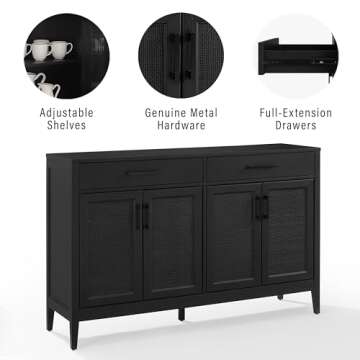 Crosley Milo Modern Sideboard Buffet Cabinet in Black