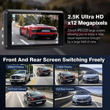 Miden S7 2.5K Dash Cam Front and Rear,64G SD Card,1600P+1080P FHD Dual Dash Camera for Cars,176°+160° Wide Angle,3.2'' IPS Screen Dashcam,G-Sensor,Loop Recording,WDR,Night Vision,24H Parking Monitor