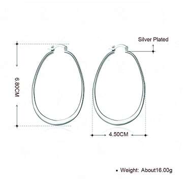 Comelyjewel Womens 925 Sterling Silver Elegant Oval Shaped Extra Large Hoop Earrings | Sterling Silver Hoop Earrings Oval, Plated Polished Earrings For Women, Gifts (Silver)