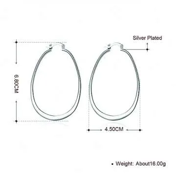Comelyjewel Womens 925 Sterling Silver Elegant Oval Shaped Extra Large Hoop Earrings | Sterling Silver Hoop Earrings Oval, Plated Polished Earrings For Women, Gifts (Silver)