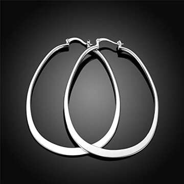 Comelyjewel Womens 925 Sterling Silver Elegant Oval Shaped Extra Large Hoop Earrings | Sterling Silver Hoop Earrings Oval, Plated Polished Earrings For Women, Gifts (Silver)