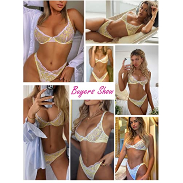 Yellow Floral Lace Lingerie Set - Sexy 2 Piece Bra & Panty