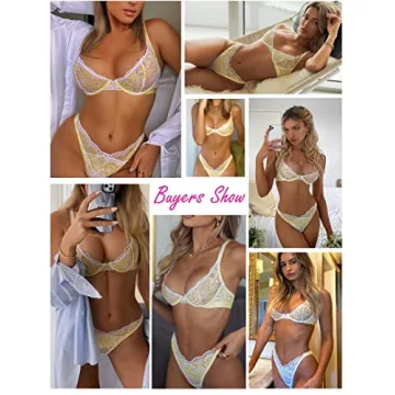 Yellow Floral Lace Lingerie Set - Sexy 2 Piece Bra & Panty