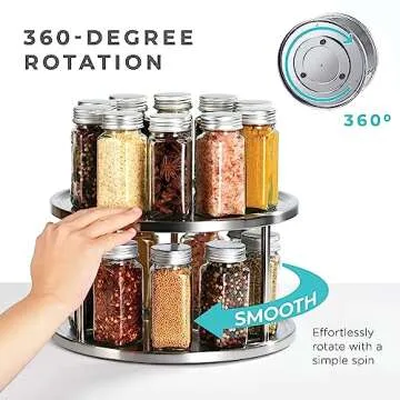 Sagler 2 Tier Lazy Susan Organizer - 360-Degree Stainless Steel Turntable Cabinet Storage for Kitchen, Pantry, Bathroom - Rotating Spice Rack with 2 Round Trays for Food, Seasoning Sagler