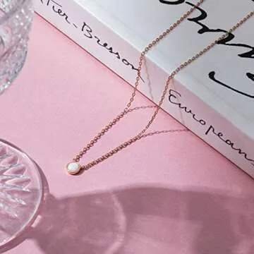 PAVOI 14K Rose Gold Plated Round Created White Opal Necklace | Opal Necklaces for Women