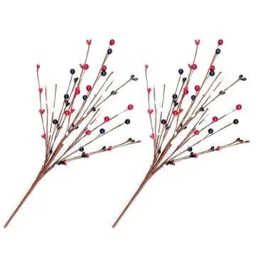 2 Pack Patriotic Artificial Berry Stem Picks White Blue Red Berries for 4th of July Independence Day...