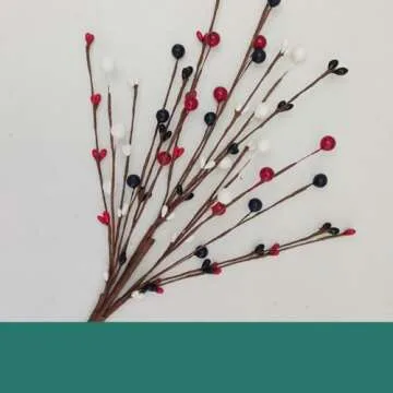 2 Pack Patriotic Artificial Berry Stem Picks White Blue Red Berries for 4th of July Independence Day Memorial Day, Iron Pentagram Faux Berry Branches Decoration for Home Office Doors (A)