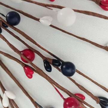 2 Pack Patriotic Artificial Berry Stem Picks White Blue Red Berries for 4th of July Independence Day Memorial Day, Iron Pentagram Faux Berry Branches Decoration for Home Office Doors (A)