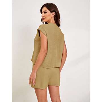 Himosyber Women's Two Piece Outfits Sweater Sets Knit Pullover Vest Short Lounge Tracksuit Sweatsuit (Khaki-M)