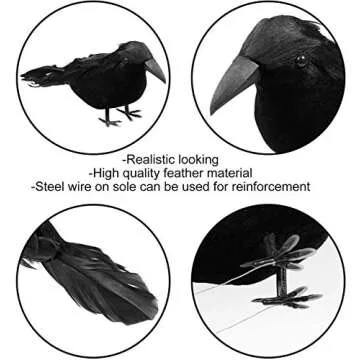 Halloween Black Feathered Crows for Realistic Decor