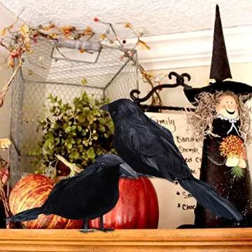 Halloween Black Feathered Crows for Realistic Decor