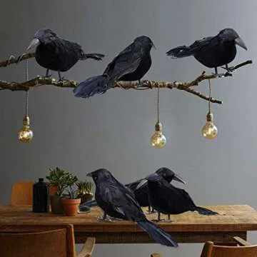 Halloween Black Feathered Crows for Realistic Decor