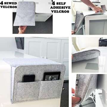 Lib Bedside Caddy, Original Design | Large Size 9.5" x 13.5" | Laptop Holder | 100% Handmade | College Room, Kids Bunk Bed, Hospital Bed | Night Hanging Storage Organizer (Light Gray)