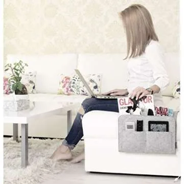 Lib Bedside Caddy, Original Design | Large Size 9.5" x 13.5" | Laptop Holder | 100% Handmade | College Room, Kids Bunk Bed, Hospital Bed | Night Hanging Storage Organizer (Light Gray)