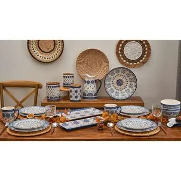 Bico Blue Talavera Salad Plates Set of 4, Ceramic, 8.75 inch, Microwave & Dishwasher Safe
