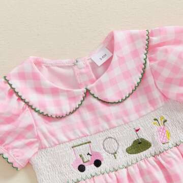 Bonangber Baby Girl Golf Outfit Plaid Print Short Sleeve Romper Smocked Bodysuit Cute Newborn Baby G...