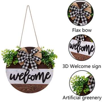 Welcome Sign for Front Door Porch,Rustic Outdoor Round Wood Hanging Welcome Sign,Christmas Decor,Housewarming Gift for Farmhouse Front Porch Decor Spring Hello Home Sweet Sign, White