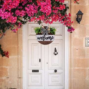 Welcome Sign for Front Door Porch,Rustic Outdoor Round Wood Hanging Welcome Sign,Christmas Decor,Housewarming Gift for Farmhouse Front Porch Decor Spring Hello Home Sweet Sign, White