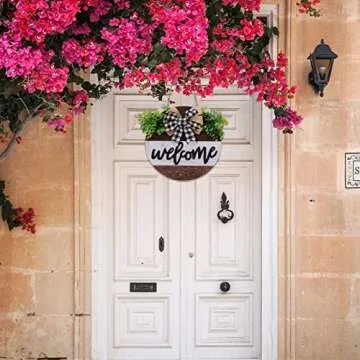 Welcome Sign for Front Door Porch,Rustic Outdoor Round Wood Hanging Welcome Sign,Christmas Decor,Housewarming Gift for Farmhouse Front Porch Decor Spring Hello Home Sweet Sign, White