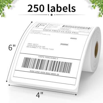 FungLam 4"X6" Thermal Shipping Labels, 4X6 Labels,White Mailing Shipping Labels, Perforated, 250 Labels,Compatible with iDPRT, JADENS and Rollo.