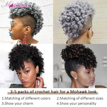 MIMAN 5 Packs 10 Inch Short Grey Crochet Hair Braids for Black Women 12MM Curly Synthetic Gray Crochet Hair Extensions for DIY Mohawk Afro Braided Wigs(Black mix Grey)