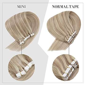 Sunny Tape in Extensions Human Hair Blonde Remy Straight Warm Ash Blonde Highlights Double Sided Human Hair Tape in Extensions Invisible Mini Tape Extensions 1g/pc 20pcs 16inch