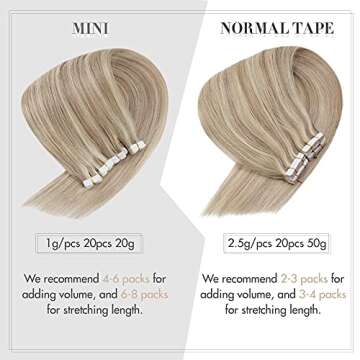 Sunny Tape in Extensions Human Hair Blonde Remy Straight Warm Ash Blonde Highlights Double Sided Human Hair Tape in Extensions Invisible Mini Tape Extensions 1g/pc 20pcs 16inch