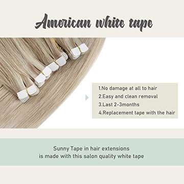 Sunny Tape in Extensions Human Hair Blonde Remy Straight Warm Ash Blonde Highlights Double Sided Human Hair Tape in Extensions Invisible Mini Tape Extensions 1g/pc 20pcs 16inch