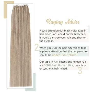 Sunny Tape in Extensions Human Hair Blonde Remy Straight Warm Ash Blonde Highlights Double Sided Human Hair Tape in Extensions Invisible Mini Tape Extensions 1g/pc 20pcs 16inch