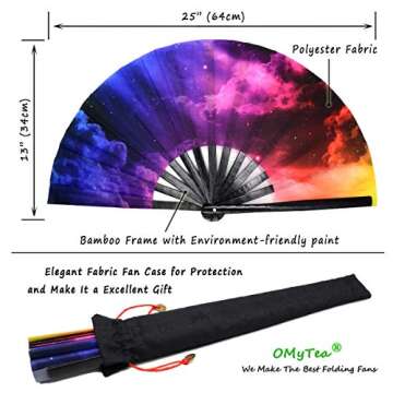 OMyTea Large Rave Folding Hand Fan for Men/Women - Chinese/Japanese Kung Fu Tai Chi Handheld Fan wit...