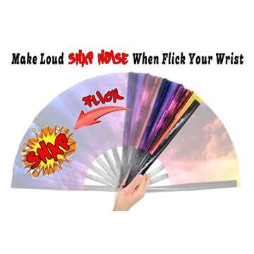 OMyTea Large Rave Folding Hand Fan for Men/Women - Chinese/Japanese Kung Fu Tai Chi Handheld Fan with Fabric Case - for Performance, Decorations, Dancing, Festival, Gift (Galaxy Nebula)