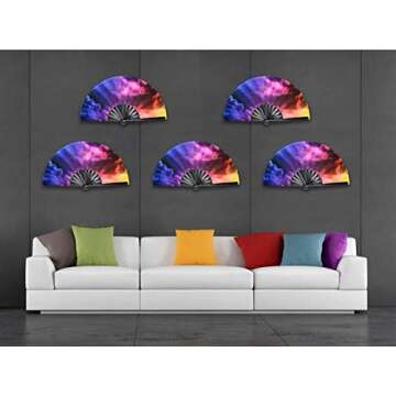 OMyTea Large Rave Folding Hand Fan for Men/Women - Chinese/Japanese Kung Fu Tai Chi Handheld Fan with Fabric Case - for Performance, Decorations, Dancing, Festival, Gift (Galaxy Nebula)