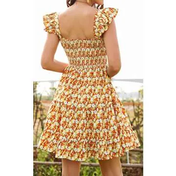 PRETTYGARDEN Summer Dresses for Women 2024 Vacation Floral Boho Ruffle Strap Tiered Mini Short Aline Beach Sun Dresses Orange Yellow