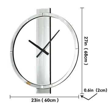 SHYFOY Wall Clock Decorative Large Clock Living Room Decor - 23" Big Clock All Mirror Glass Finish, Modern Clock for Wall Round Wall Decor for Office Bedroom Fireplace Decor