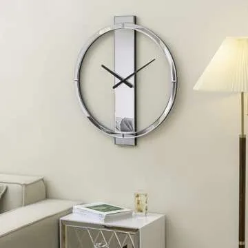 SHYFOY Wall Clock Decorative Large Clock Living Room Decor - 23" Big Clock All Mirror Glass Finish, Modern Clock for Wall Round Wall Decor for Office Bedroom Fireplace Decor