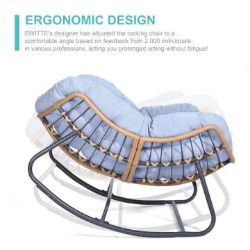 SWITTE Outdoor & Indoor Rocking Chair - Rattan Wicker Lounge Chair for Bedroom, Living Room, Porch, Garden, Lawn - Blue