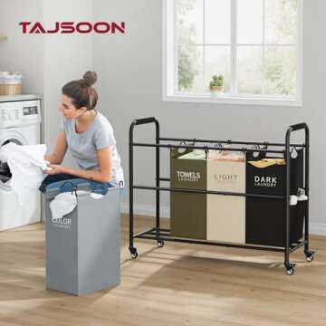 Tajsoon 4 Bag Laundry Sorter Cart, 4 Section Laundry Hamper Sorter with Heavy Duty Lockable Rolling ...