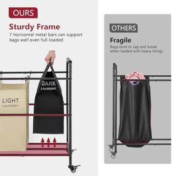 Tajsoon 4 Bag Laundry Sorter Cart, 4 Section Laundry Hamper Sorter with Heavy Duty Lockable Rolling Wheels, Laundry Separator Hamper with Removable Bags for Dirty Clothes Storage, 4 Colors