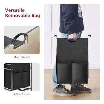 Tajsoon 4 Bag Laundry Sorter Cart, 4 Section Laundry Hamper Sorter with Heavy Duty Lockable Rolling Wheels, Laundry Separator Hamper with Removable Bags for Dirty Clothes Storage, 4 Colors