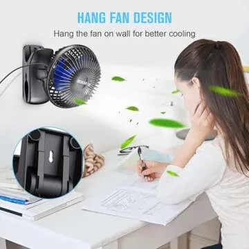 BESKAR USB Clip on Fan, Portable Small Fan with Cord Powered, 3 Speeds Strong Airflow, with Sturdy Clamp, Quiet Personal Desk Fan