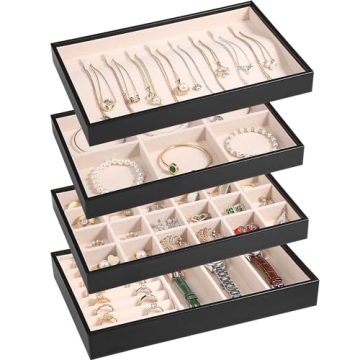 LANDICI Stackable Jewelry Organizer Trays 4 Set,PU Leather Jewelry Organizer Drawer,Jewelry Storage ...