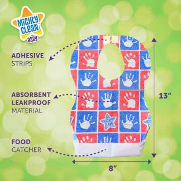 Mighty Clean Baby Disposable Baby Bibs 24 Count (4 Bibs per Package)