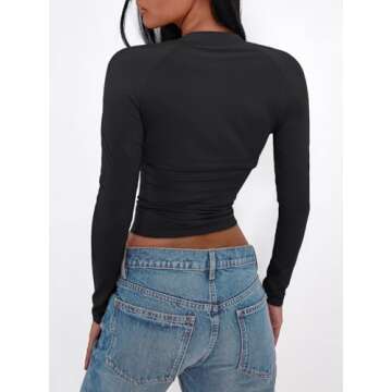 Trendy Queen Womens Going Out Tops Long Sleeve Shirts Tube Crop Cute Y2K Top Shrug Basic Bandeau Strapless Slim Fits 2025 Fashion Clothes Separately Black S