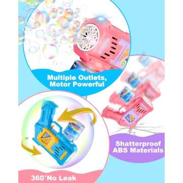 Walenty Bubble Machine Gun for Kids, 2 Pack Bubble Blower Maker Blaster with 4 Bottles Refill Solution, Outdoor Toys for Toddlers 3-5, Summer Party Favors Kids Ages 4-8