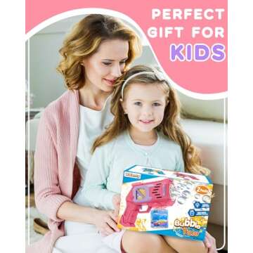 Walenty Bubble Machine Gun for Kids, 2 Pack Bubble Blower Maker Blaster with 4 Bottles Refill Solution, Outdoor Toys for Toddlers 3-5, Summer Party Favors Kids Ages 4-8