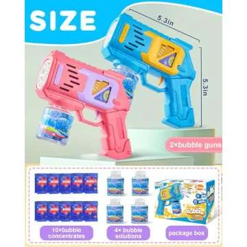 Walenty Bubble Machine Gun for Kids, 2 Pack Bubble Blower Maker Blaster with 4 Bottles Refill Solution, Outdoor Toys for Toddlers 3-5, Summer Party Favors Kids Ages 4-8